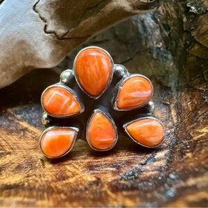 925 Sterling Silver Spiny Oyster Half Cluster Ring Size 9 Southwestern